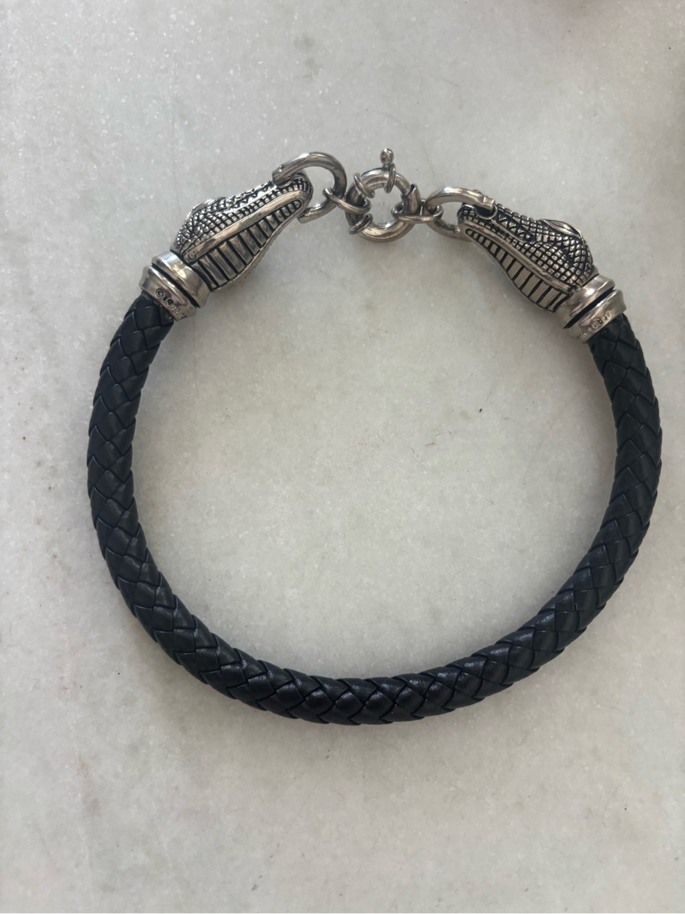 Cabot Sterling Silver Alligator Head Leather Necklace